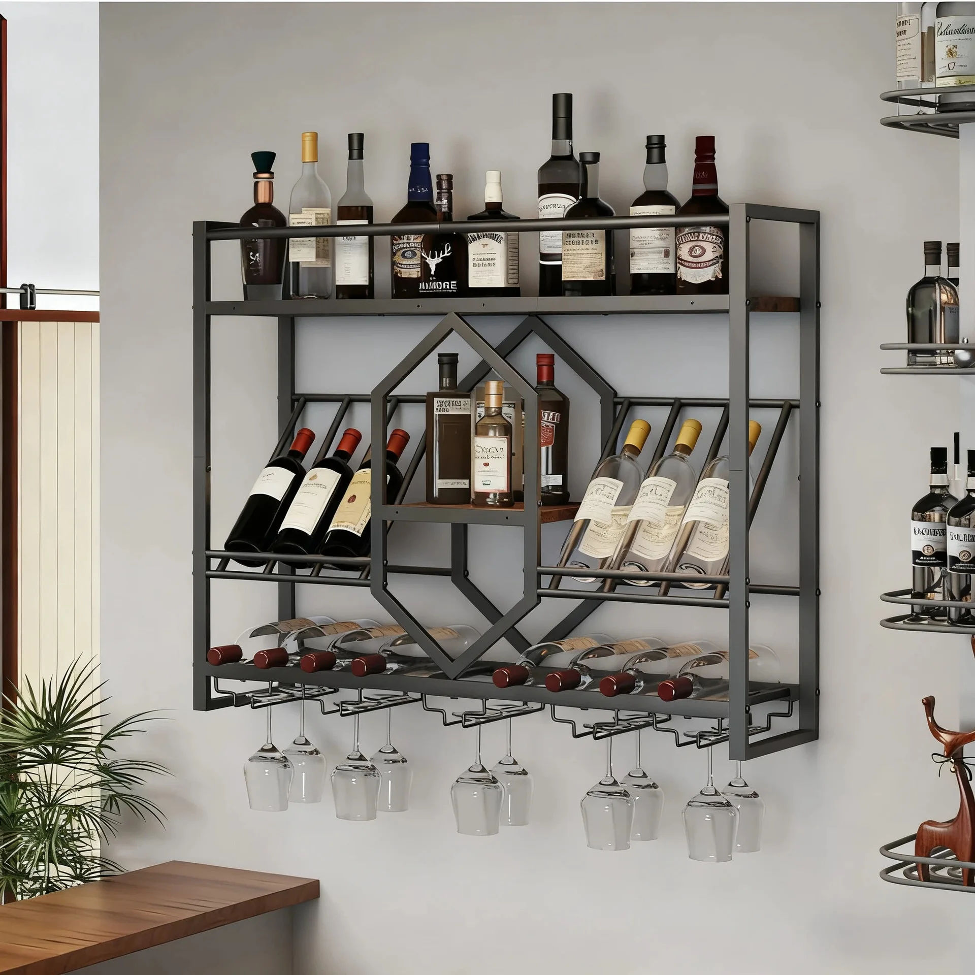 Wine Rack Wall Mount - Estante para vino de hierro forjado,